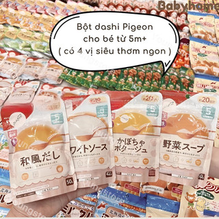 Bột Nước Dùng Dashi Pigeon 5M+ Nhật Bản - Cá Ngừ Rong Biển, Gà Phô Mai, Rau Củ - Giúp Bé Ăn Ngon, Phát Triển Toàn Diện