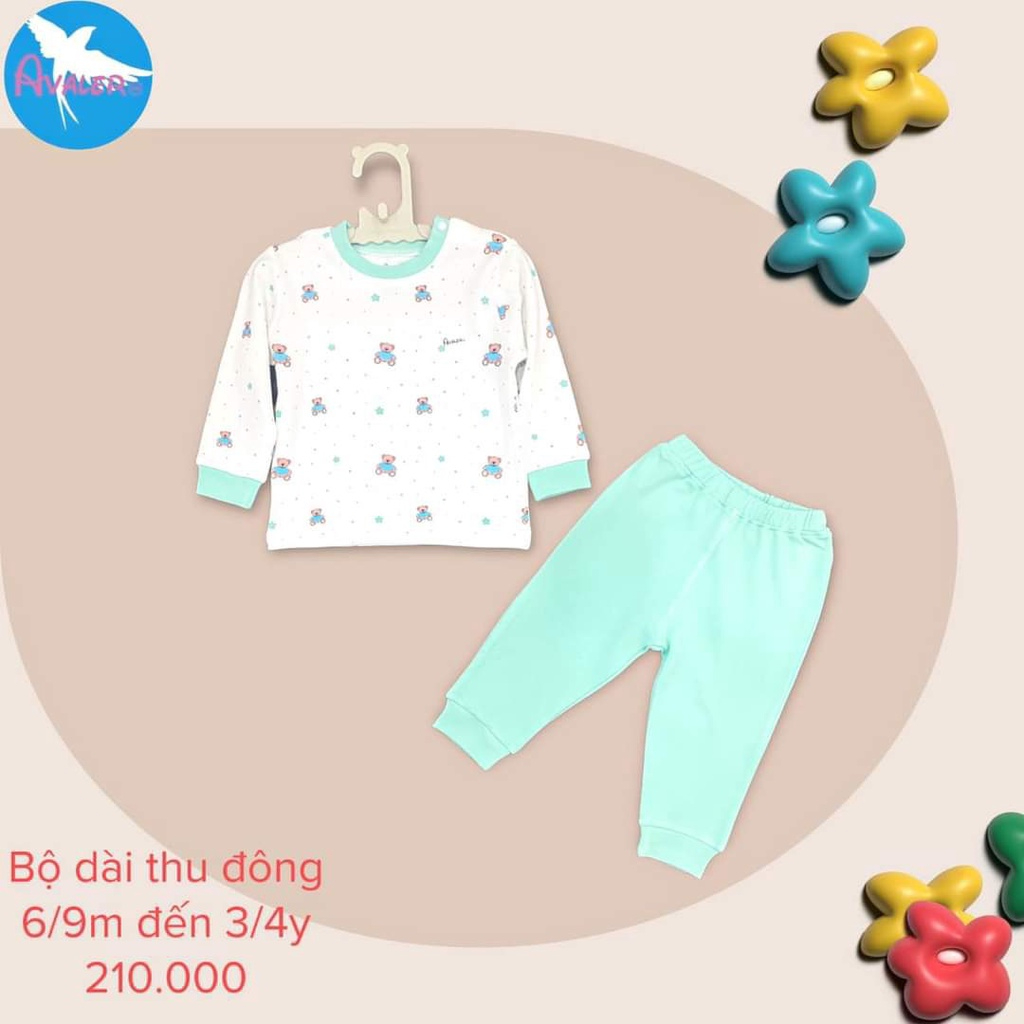 (8-14kg) Bộ Cotton Dài Tay Cài Vai Avaler Hoạ Tiết Đáng Yêu 22AV119, 21AV34