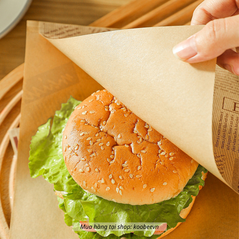 Giấy Gói Bánh Mì Sandwich Hamburger KALUS Chống Dính Chống Ẩm Chịu Nhiệt Gập Đôi Dán Cạnh Size 18x18cm (PKB50)