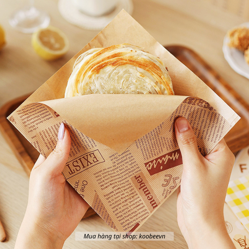 Giấy Gói Bánh Mì Sandwich Hamburger KALUS Chống Dính Chống Ẩm Chịu Nhiệt Gập Đôi Dán Cạnh Size 18x18cm (PKB50)