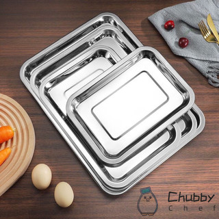 Khay inox đựng thức ăn đáy sâu 4.8cm/ cạn 2cm Chubby Chef đĩa nhà hàng, căng tin, đĩa lớn (18 kích cỡ khác nhau)