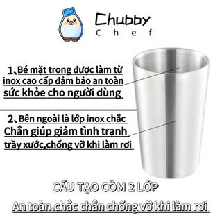 Ly inox 2 lớp 300/350/450ml Chubby Chef chuyên dùng uống đá, đồ uống lạnh Cafe, nhà hàng, cốc uống nước lạnh