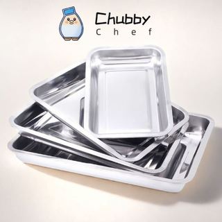Khay inox đựng thức ăn đáy sâu 4.8cm/ cạn 2cm Chubby Chef đĩa nhà hàng, căng tin, đĩa lớn (18 kích cỡ khác nhau)