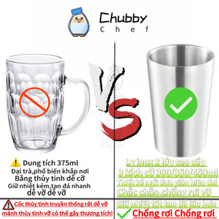 Ly inox 2 lớp 300/350/450ml Chubby Chef chuyên dùng uống đá, đồ uống lạnh Cafe, nhà hàng, cốc uống nước lạnh