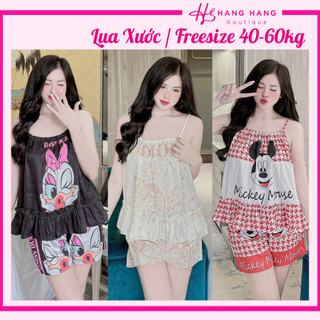 Đồ ngủ nữ 40-60kg, đồ ngủ 2 dây yếm cổ rút quần đùi lụa xước mềm mát 60CS33, đồ bộ nữ đồ mặc nhà dễ thương cute