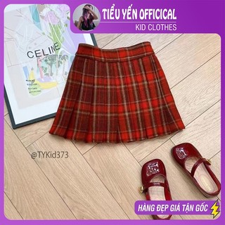Quần áo trẻ em, Chân váy dạ xếp ly bé gái màu caro đỏ, có lớp lót cho bé 9-27kg V373 | Tiểu Yến KID