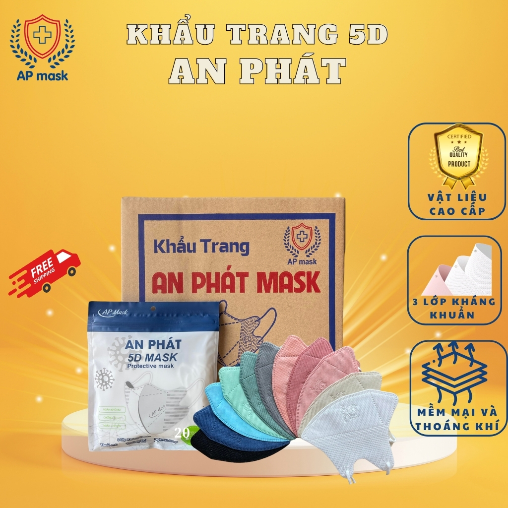 100 chiếc Khẩu Trang 5D An Phát dày dặn kháng khuẩn, chống tia UV cao ...