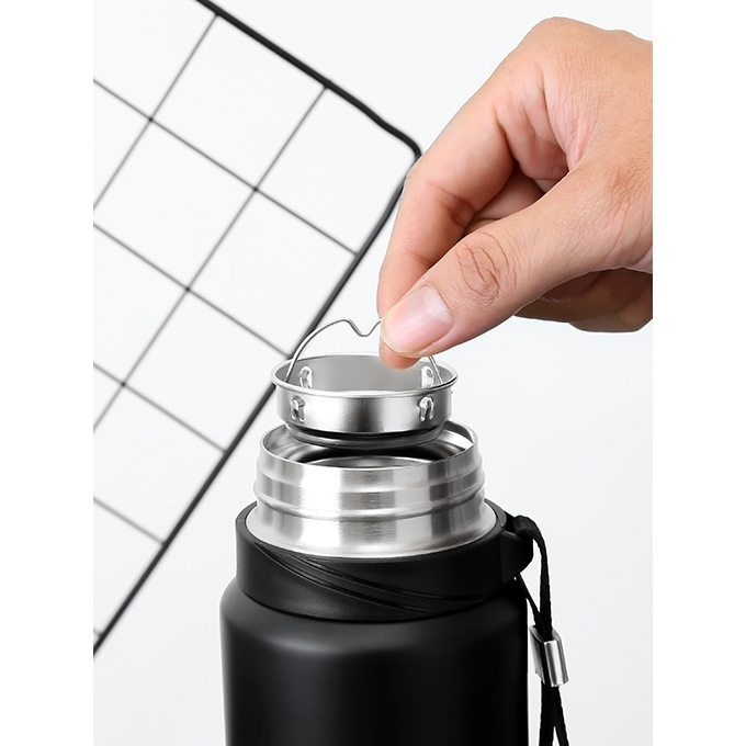 Bình giữ nhiệt LocknLock 800ml Vacuum Bottle LHC6180 Đen. Có khay lọc trà, dây treo xách - K-MALL