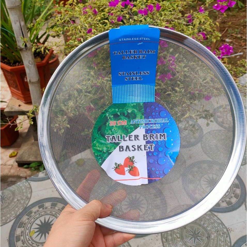 Rổ lưới inox không gỉ viền tròn, giá inox mắt nhỏ vo gạo rửa đựng rau ...