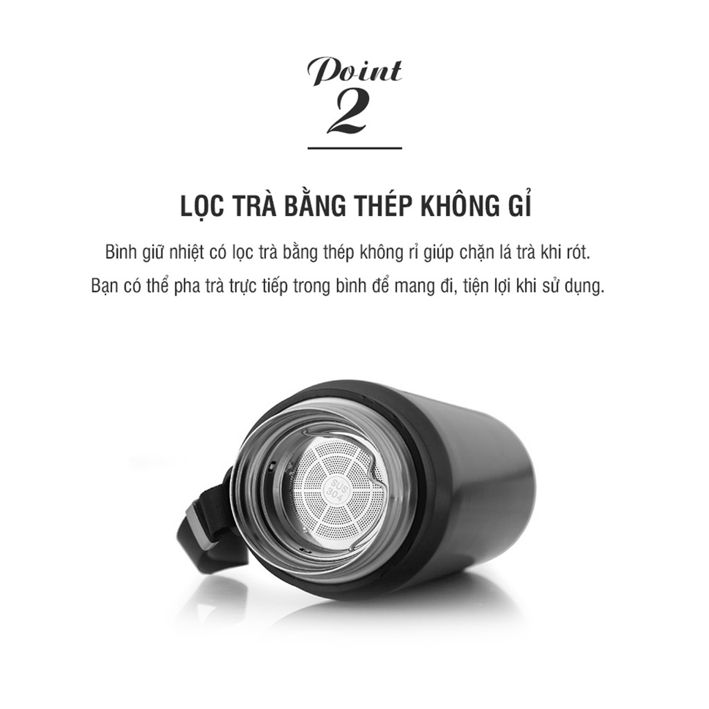 Bình giữ nhiệt LocknLock 800ml Vacuum Bottle LHC6180 Xám, khay lưới lọc trà, dây treo xách - K-MALL