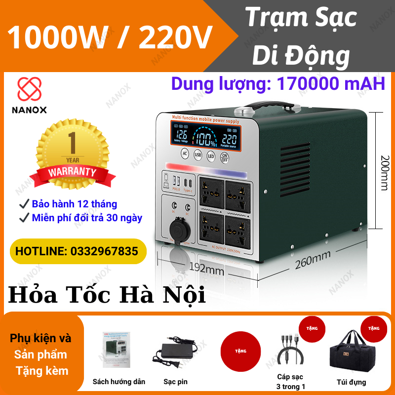 Trạm Phát Điện 220V - Trạm Sạc Dự Phòng Công Suất Lớn - Lưu Điện - Tích Điện - Di Động (có thể sạc năng lượng mặt trời)