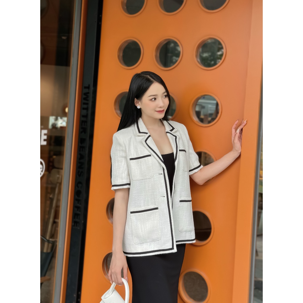 Áo Blazer dáng suông rộng chất liệu dạ tweed trong lót lụa, 2 màu đen trắng HAAN DESIGN💕(SM15)