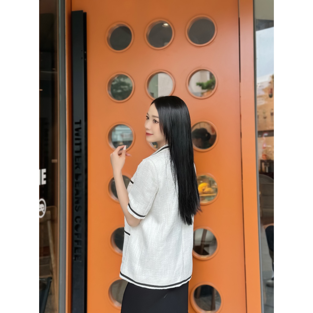 Áo Blazer dáng suông rộng chất liệu dạ tweed trong lót lụa, 2 màu đen trắng HAAN DESIGN💕(SM15)