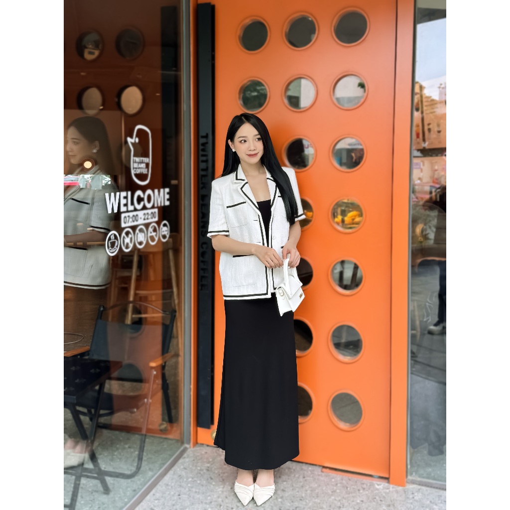 Áo Blazer dáng suông rộng chất liệu dạ tweed trong lót lụa, 2 màu đen trắng HAAN DESIGN💕(SM15)
