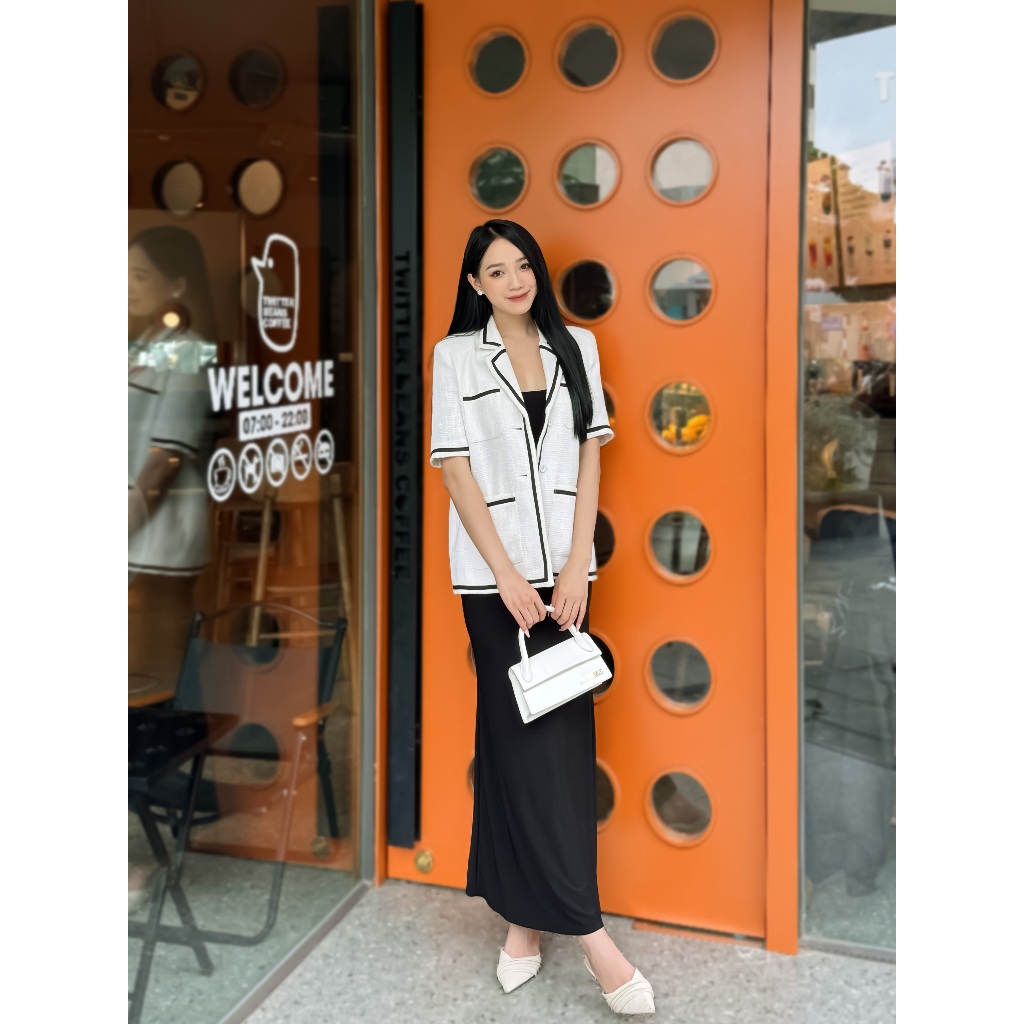 Áo Blazer dáng suông rộng chất liệu dạ tweed trong lót lụa, 2 màu đen trắng HAAN DESIGN💕(SM15)