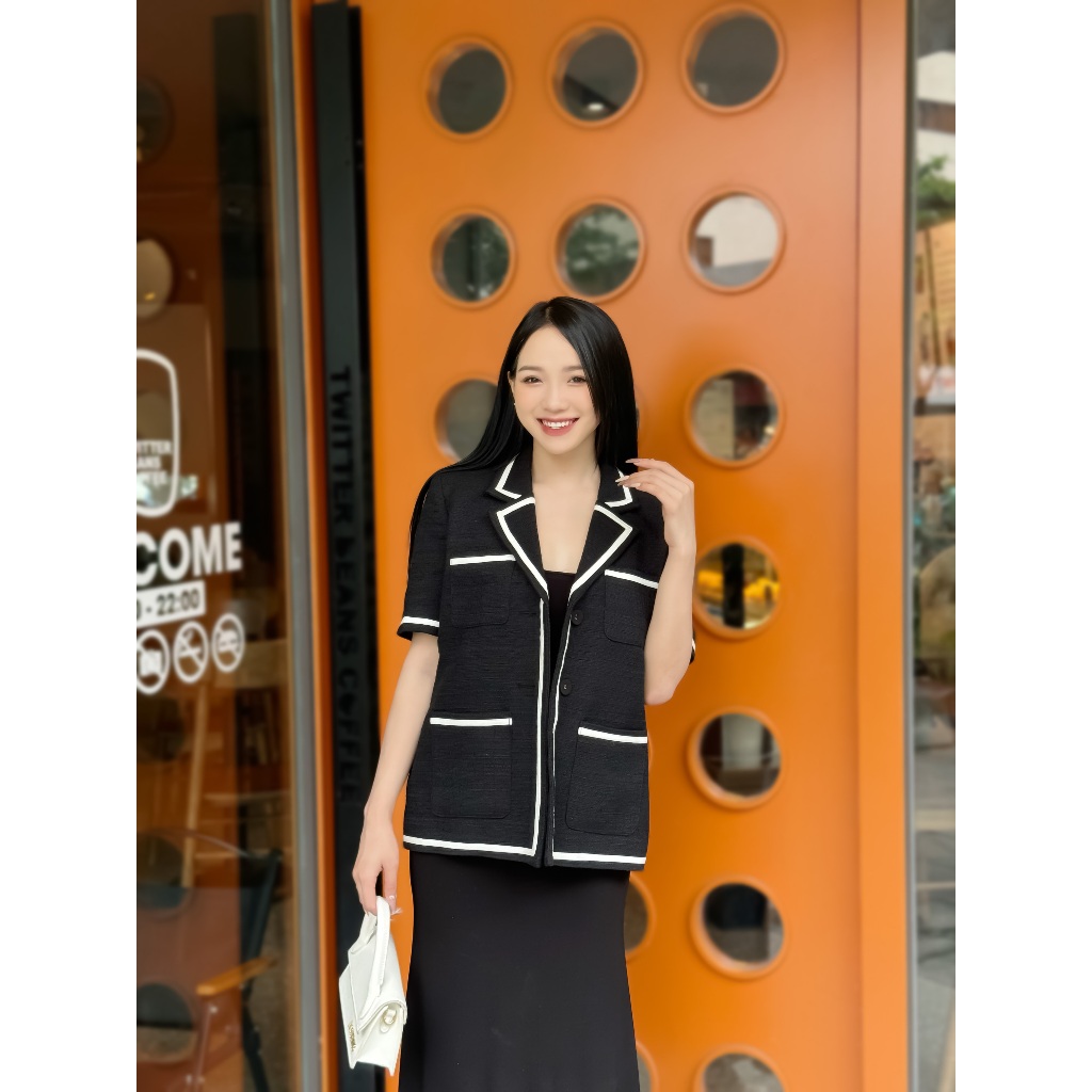 Áo Blazer dáng suông rộng chất liệu dạ tweed trong lót lụa, 2 màu đen trắng HAAN DESIGN💕(SM15)