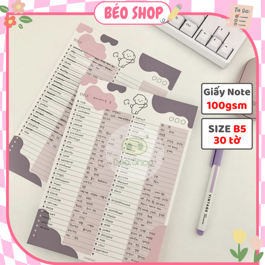 Set 30 tờ giấy ghi chú size B5 Pkbeoshop take note học từ vựng loại lớn ...