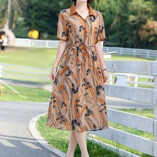 Váy ngắn tay cho mẹ trung niên độ tuổi 40-50, váy dài thoải mái cho mẹ trung niên