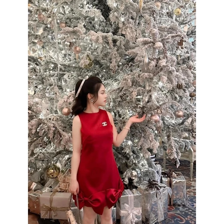 Váy tafta chữ A, váy suông A màu đỏ, Váy đỏ có bigsize 40kg-120kg