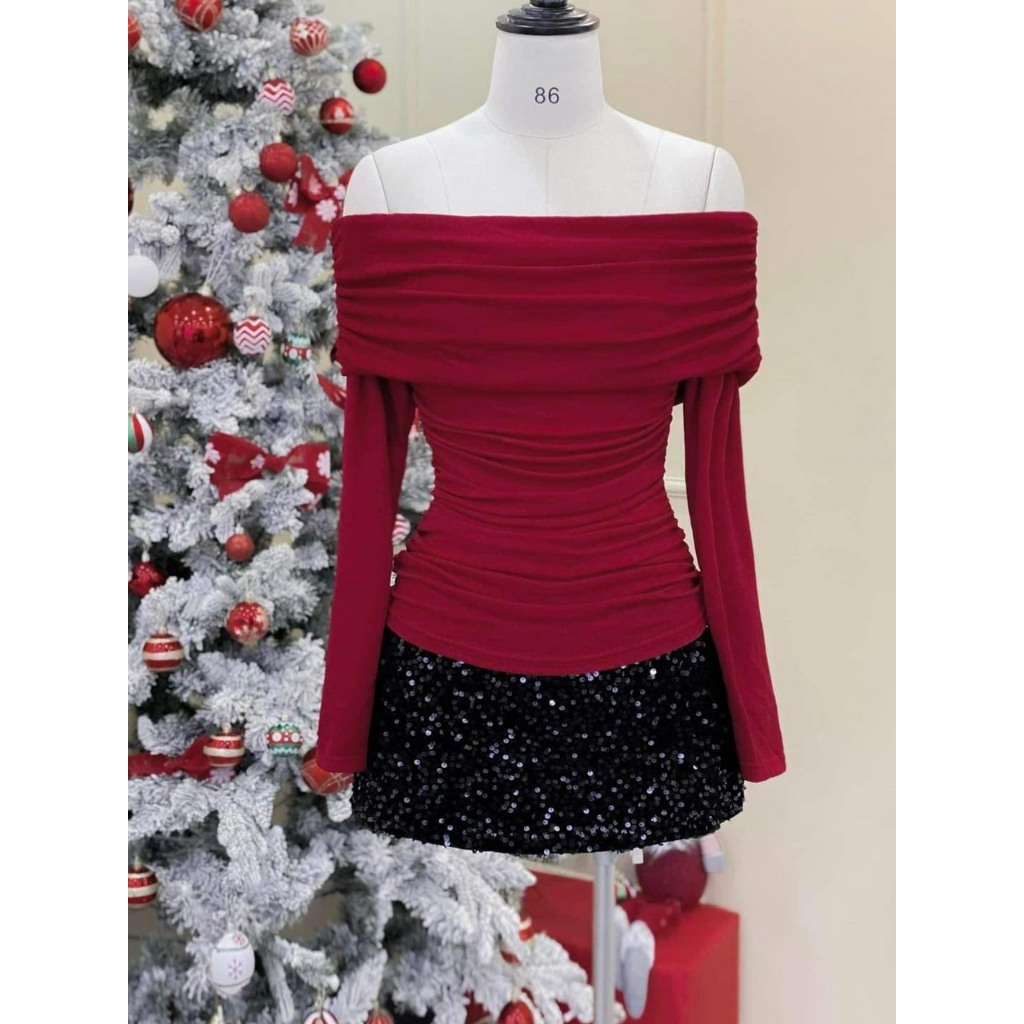 Áo Thun Nữ Tay Dài Trễ Vai Bigsize ESHOP Áo Phong Kiểu Thiết Kế Thời Trang Đẹp Ôm Dễ Thương MS021 Sang Chảnh Thun Tăm