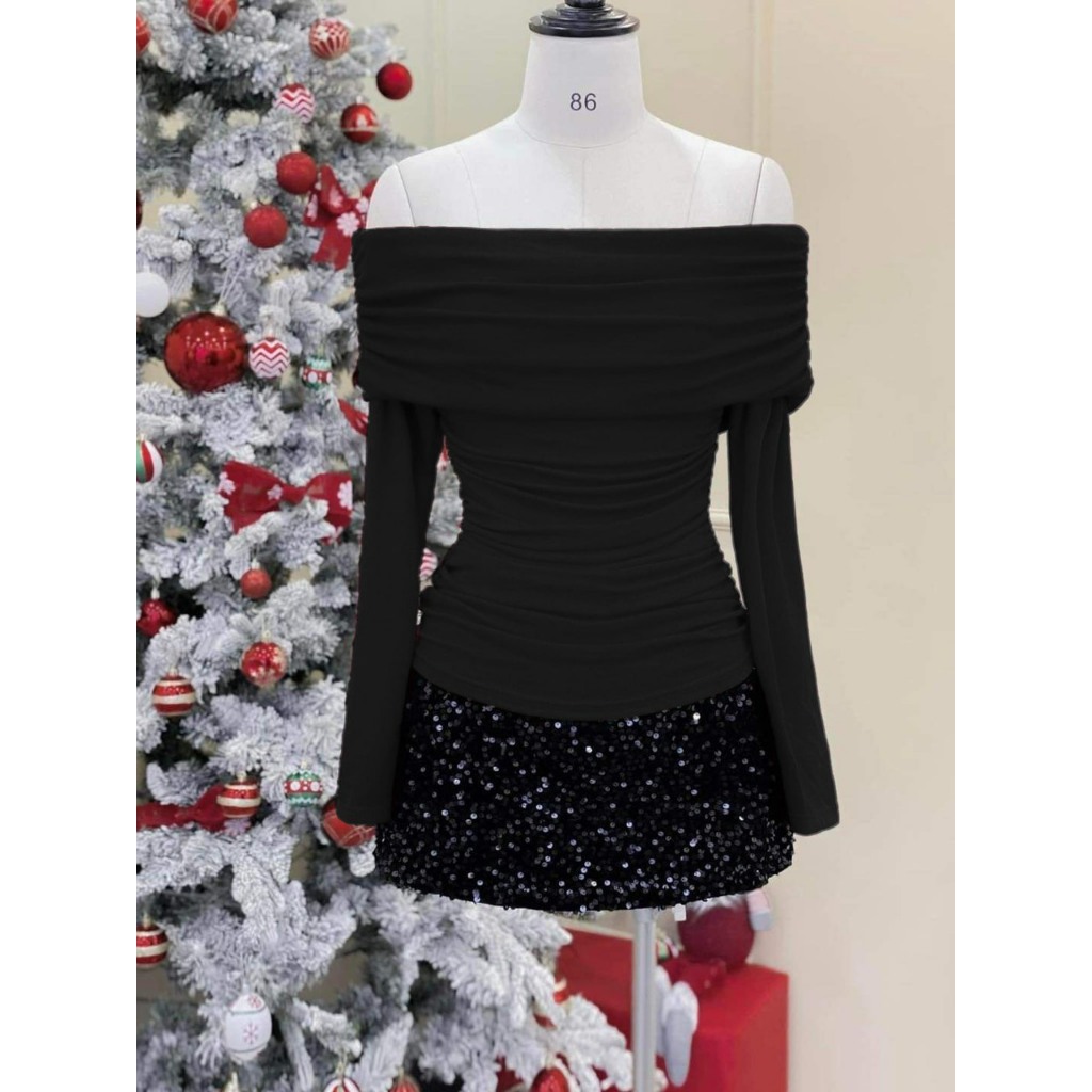 Áo Thun Nữ Tay Dài Trễ Vai Bigsize ESHOP Áo Phong Kiểu Thiết Kế Thời Trang Đẹp Ôm Dễ Thương MS021 Sang Chảnh Thun Tăm