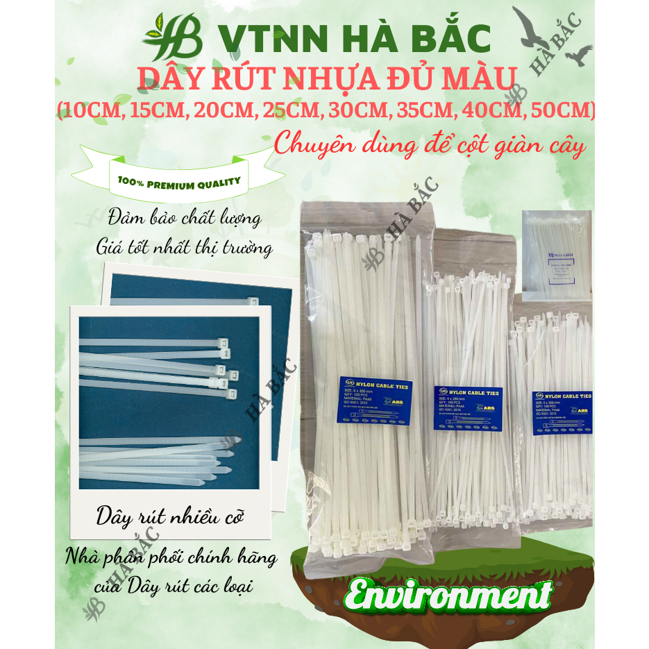 Dây Rút Nhựa trắng nhiều kích thước (40 sợi) - dây thít nhựa cố định cành, cột giàn làm vườn