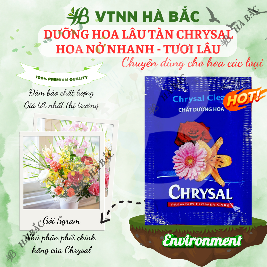 [COMBO 2 GÓI] Dưỡng Hoa Lâu Tàn Chrysal - Chất dưỡng hoa tươi lâu dành cho hoa bình, không hư nước (gói 5 gram)