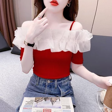 Áo kiểu nữ Áo Đi Biển Croptop áo thun mùa hè nữ, trễ vai lưới Hàn Quốc đi chơi, đi tiệc từ 40-72kg Talendo Shop