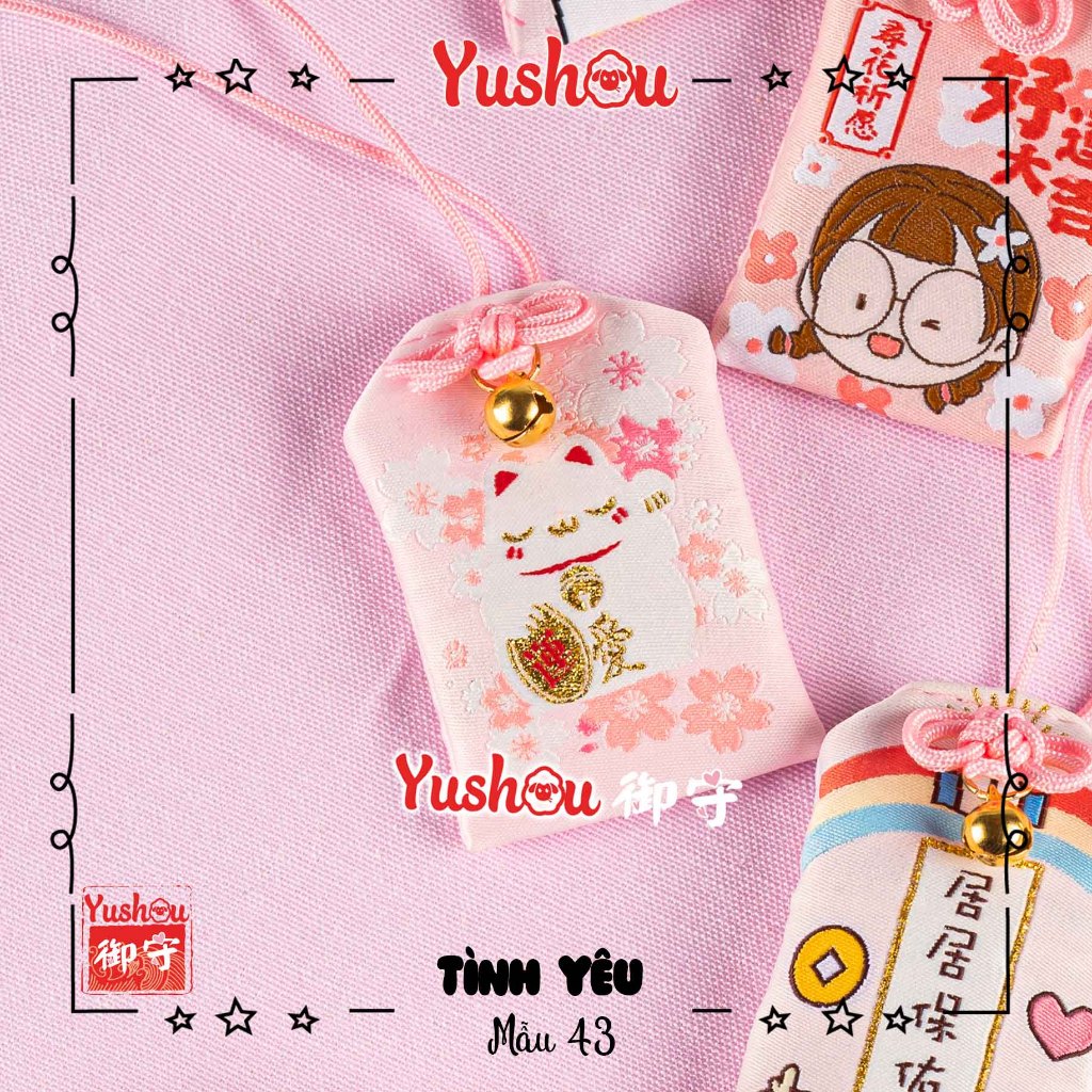Tập hợp các mẫu túi vải Yushou Tình Yêu và Hạnh Phúc - Mẫu mới - Kiểu Omamori Nhật Bản, Có sẵn, Quà tặng ý nghĩa