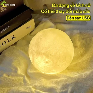 Combo đèn ngủ mặt trăng kèm đế gỗ cảm ứng 3 màu LUMERA, đèn decor phòng giá rẻ, đèn để bàn trang trí