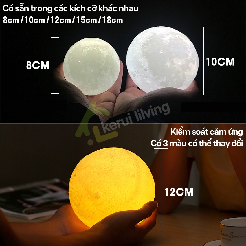 Đèn mặt trăng 3d cảm ứng LUMERA decor phòng nhiều kích cỡ, đèn tạo không gian lãng mạn, sang trọng