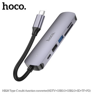 Bộ chia cổng Hoco HB28 từ Type-C sang HDMI + PD TypeC 60W + USB 3.0 + USB 2.0 + SD + TF (Xám) - Hãng phân phối