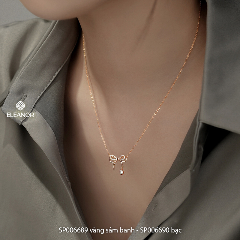 Dây chuyền bạc nữ Eleanor Accessories hình nơ đính đá vòng cổ bạc 925 phụ kiện trang sức 6800