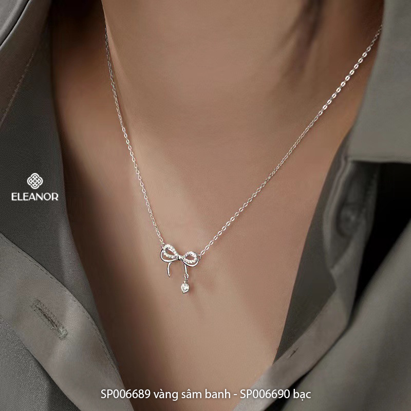 Dây chuyền bạc nữ Eleanor Accessories hình nơ đính đá vòng cổ bạc 925 phụ kiện trang sức 6800