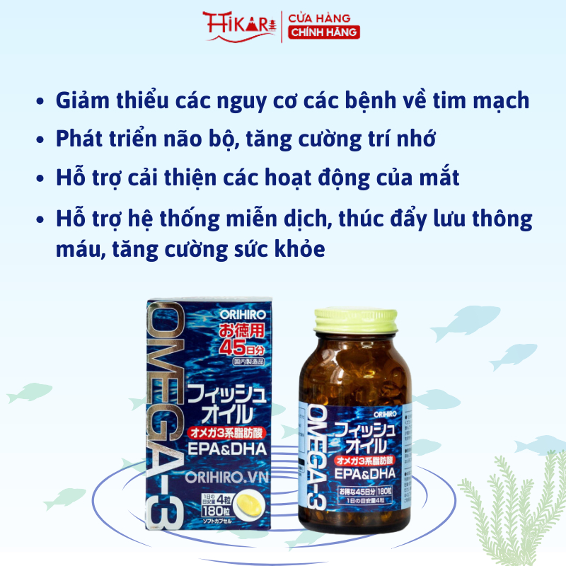 Ảnh Viên uống dầu cá Omega 3 bổ mắt bổ não Orihiro Nhật Bản 180 viên 2