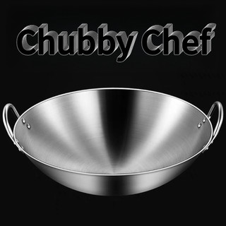 Chảo inox 2 quai sâu lòng Chubby Chef - Hàng chính hãng inox cao cấp đường kính 30-100cm phòng bếp nhà hàng