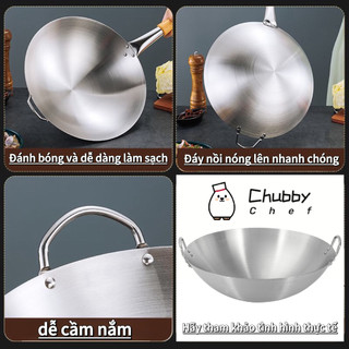 Chảo inox 2 quai sâu lòng Chubby Chef - Hàng chính hãng inox cao cấp đường kính 30-100cm phòng bếp nhà hàng