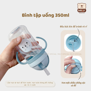 Bình  uống nước 350ml (đọc kĩ hướng dẫn sd) chính hãng Mily có van chống sặc, nhựa PP PC an toàn