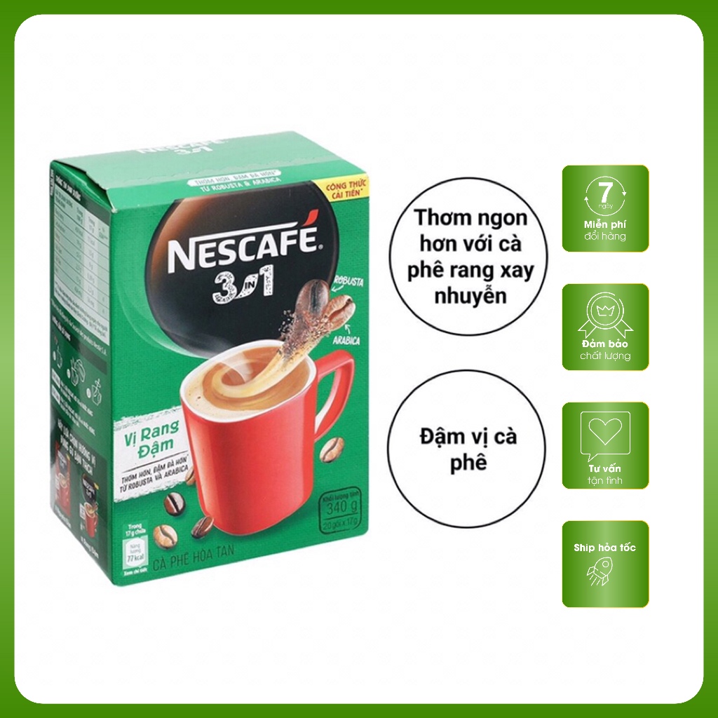 NESCAFE 3in1 Rang xay Đậm Vị Cà Phê (NET XANH) Hộp 20 gói x 17g ...