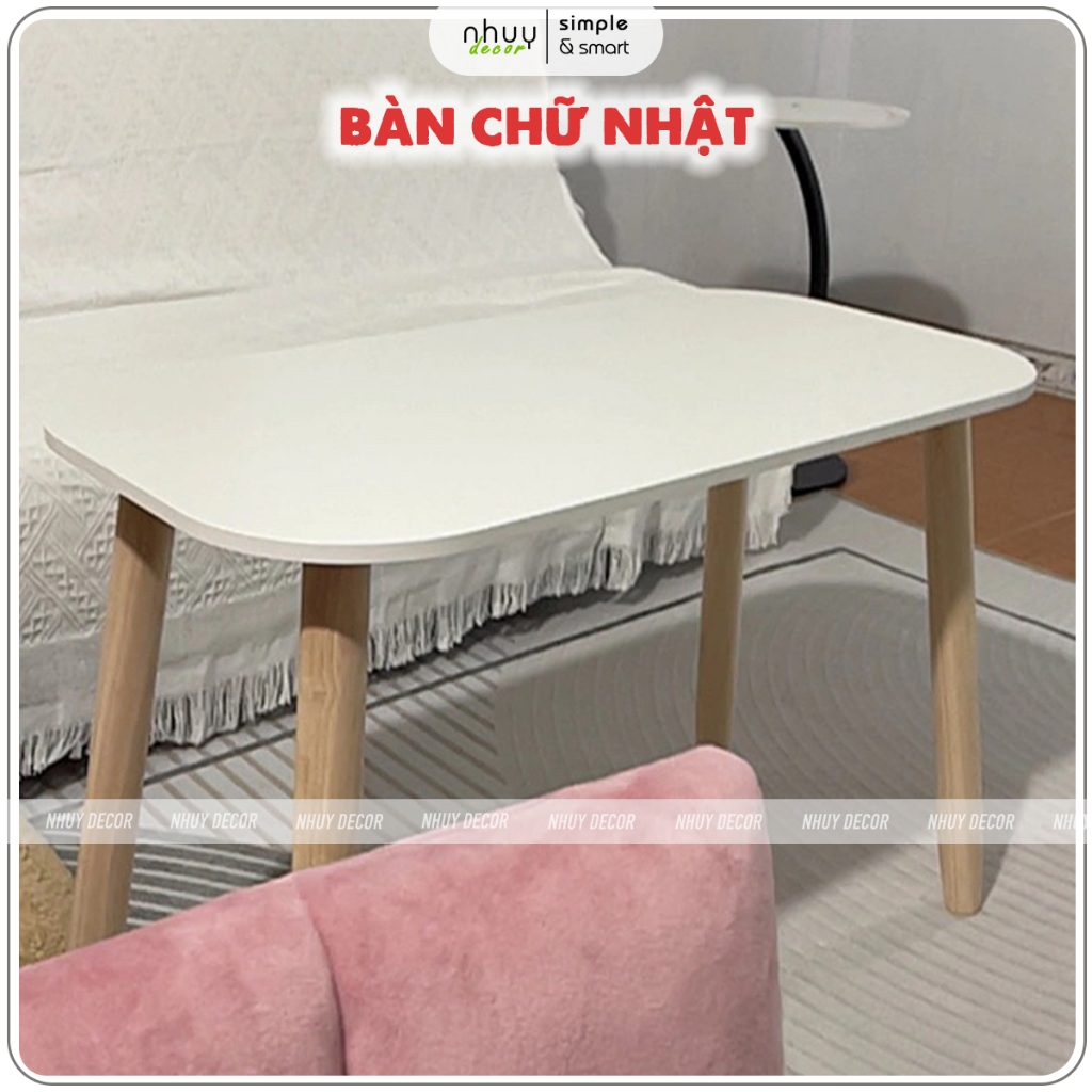 Bàn chữ nhật gỗ ngồi bệt, bàn làm việc chân gỗ, lắp ráp đơn giản phong cách hàn quốc kích thước 75x40