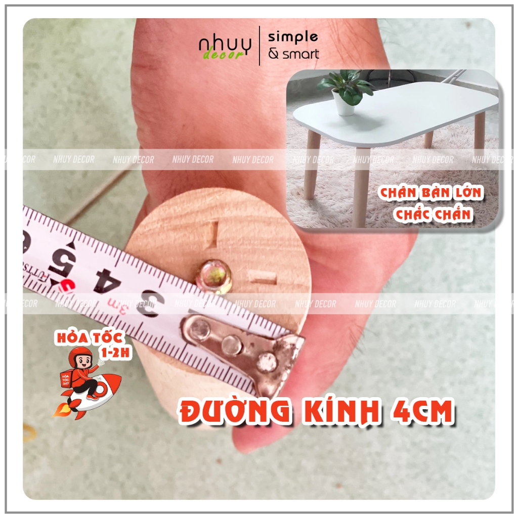 Bàn chữ nhật gỗ ngồi bệt, bàn làm việc chân gỗ, lắp ráp đơn giản phong cách hàn quốc kích thước 75x40