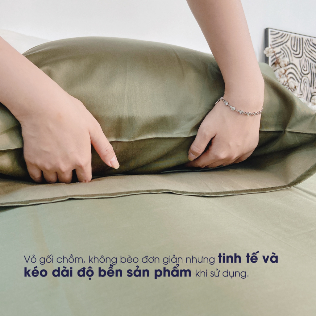 Ảnh Bộ chăn ga lụa Tencel Cotton (Áo) Changmi Bedding 60S dày đặn, siêu mềm mượt và mát lạnh - Xanh Army 4