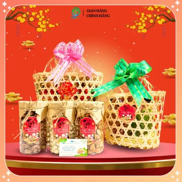 Hạt Tết Mix Nhiều Loại Hạt Dinh Dưỡng Cao Cấp Giỏ Quà Tặng Mứt Tết Mix Trái Cây Sấy Dẻo Hộp Quà Biếu Tết Chuẩn Ngon