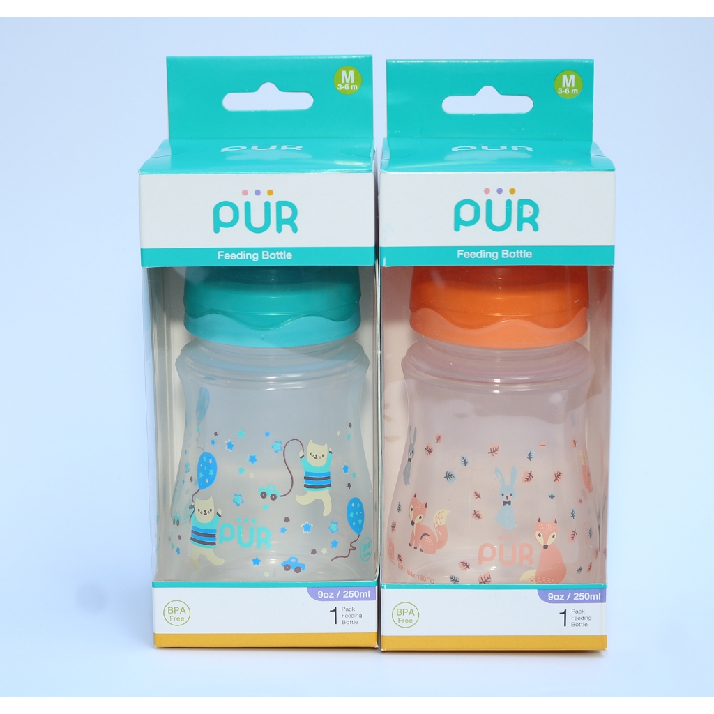 Ảnh Bình sữa cổ rộng đáy bầu Pur 250ml (có sẵn núm M cho bé 3-6th) 3