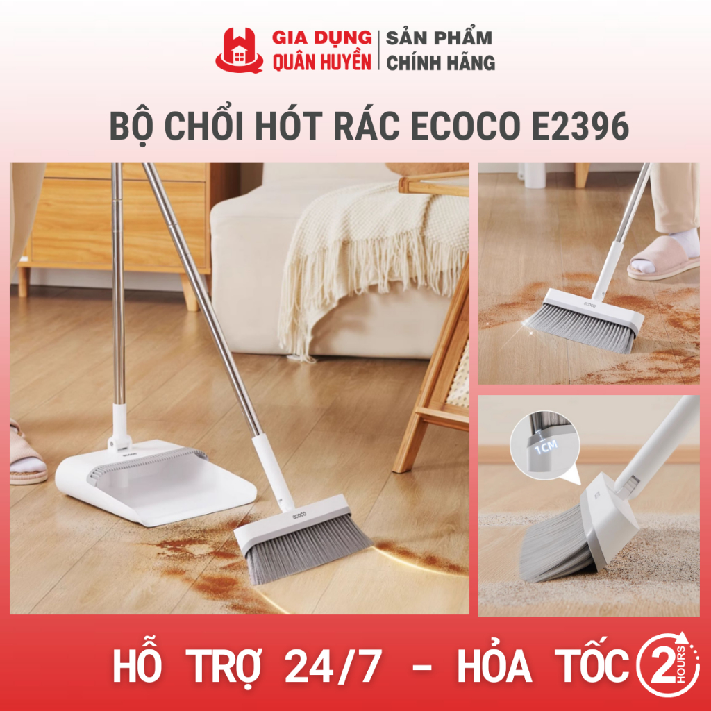 Bộ chổi quét nhà ECOCO kèm hót rác gấp gọn cán dài thông minh, xoay 360 ...