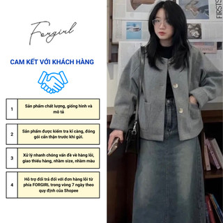 Áo khoác dạ Forgirl dạ ép hai túi dáng lửng tay gập dày dặn T042 xám
