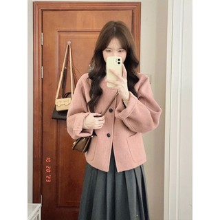 Áo khoác dạ tiêu Forgirl áo dạ ép nữ tiêu hồng hai lớp cổ tròn dáng bà ba phối túi siêu xinh T042