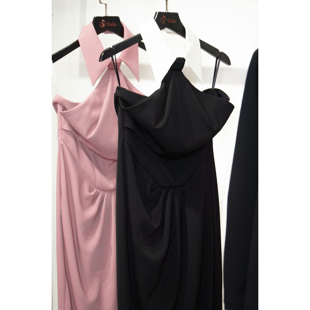 Vella Fashion đầm midi không tay cổ vest, đầm dự tiệc VD23113
