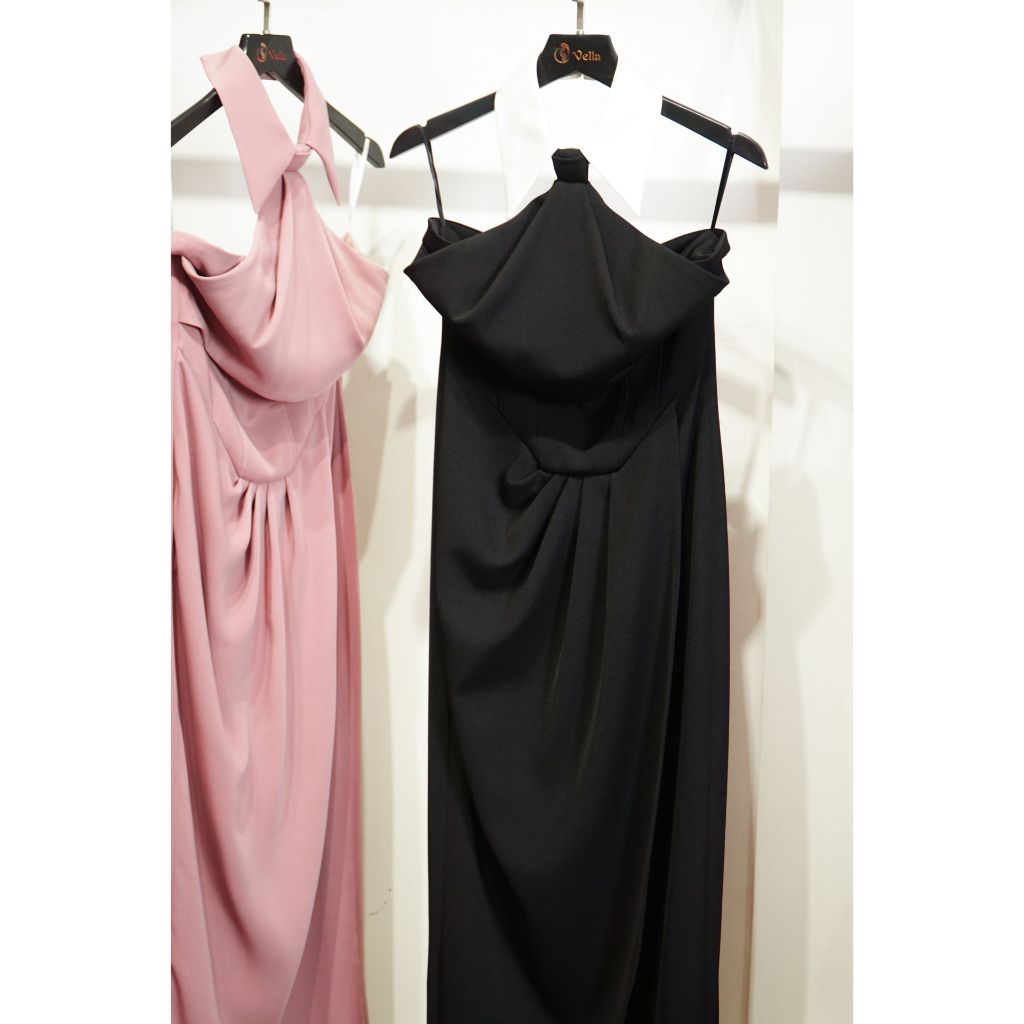 Vella Fashion đầm midi không tay cổ vest, đầm dự tiệc VD23113