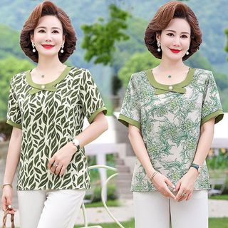 Áo sơ mi voan ngắn tay thời trang mùa hè cho mẹ trung niên 40 tuổi, áo mỏng cho phụ nữ trung niên và lớn tuổi